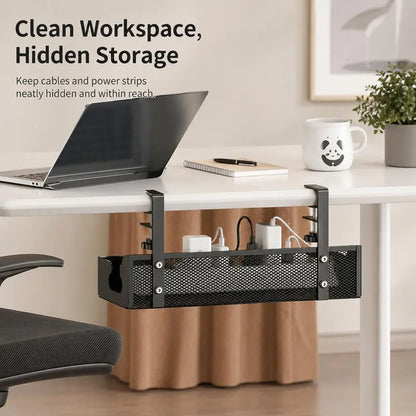 No-Drill Under Desk Cable Organizer Hide Cables & Power Strips for a Cleaner Workspace