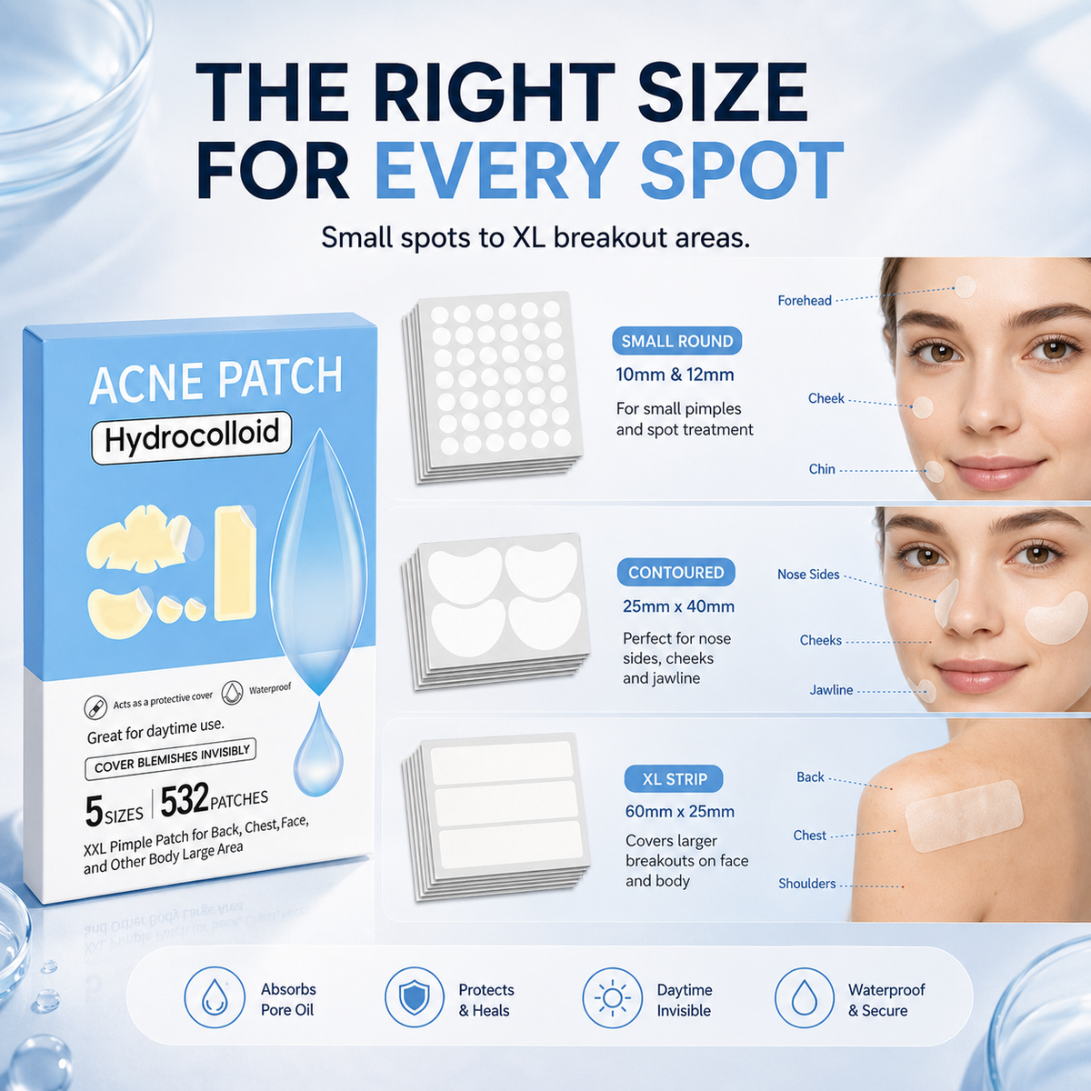 532 PCS Hydrocolloid Acne Patches Multi-Size Blemish & Spot Absorbing Covers