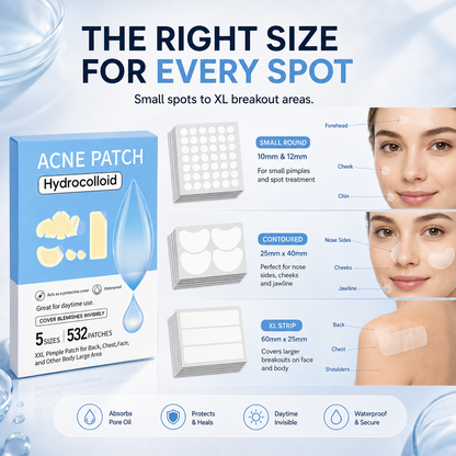 532 PCS Hydrocolloid Acne Patches Multi-Size Blemish & Spot Absorbing Covers