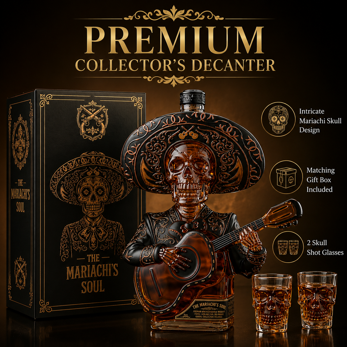 Mexican Mariachi Skeleton Decanter