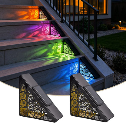 Solar outdoor step lights, IP65 waterproof LED deck/stair lights, color-changing gradient lighting