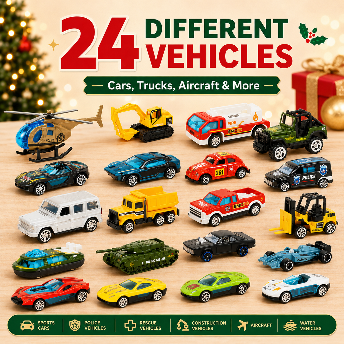 24-Day Christmas Vehicle Advent Calendar with Fold-Out Play Scene
