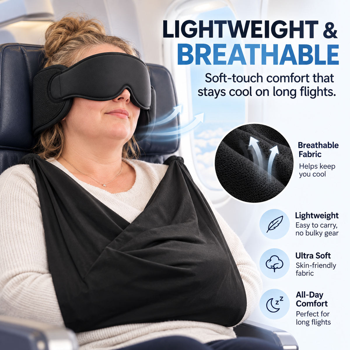 All-in-One Travel Neck Pillow, 3D Sleep Mask & Chin Support Set