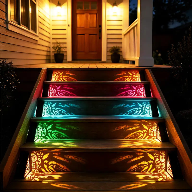 Solar outdoor step lights, IP65 waterproof LED deck/stair lights, color-changing gradient lighting
