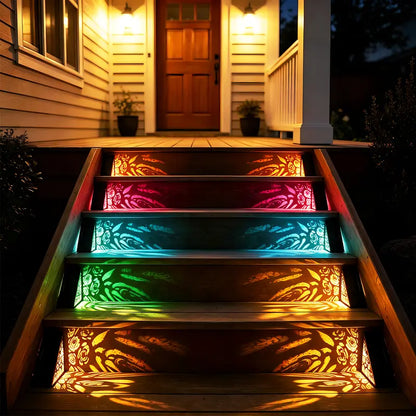 Solar outdoor step lights, IP65 waterproof LED deck/stair lights, color-changing gradient lighting