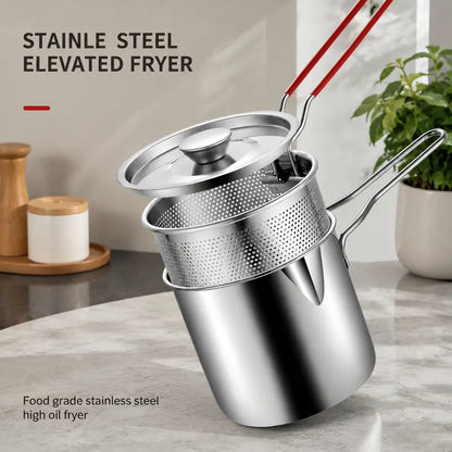 2026 Personal Mini Deep Fryer Set Stainless Steel Pot with Lift-Out Draining Basket & Food Tongs