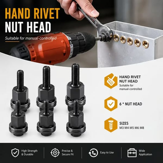 Head Rivet Nut Tool, M3 M4 M5 M6 M8 M10 Rivnut Kit