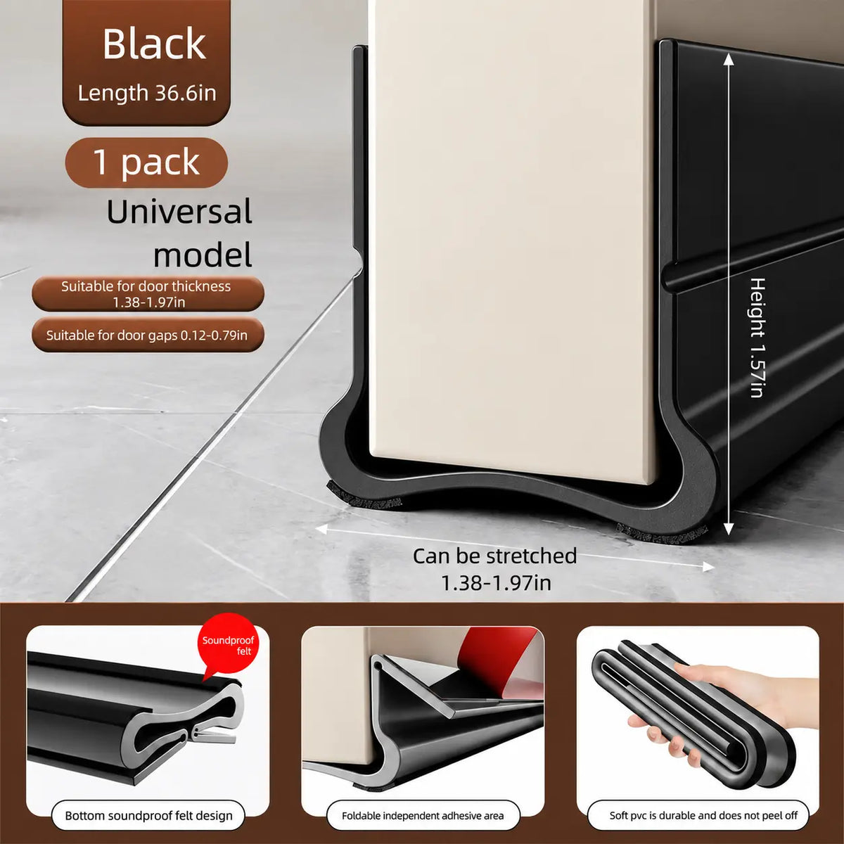 Triple Seal Under-Door Draft Stopper Self-Adhesive PVC Weather Strip