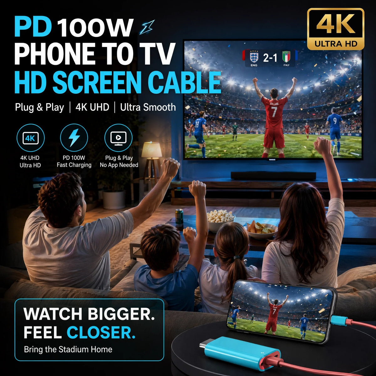 2M USB-C to HDMI Cable 4K Display & 100W PD Charging for Switch, Phones, Tablets & Laptops