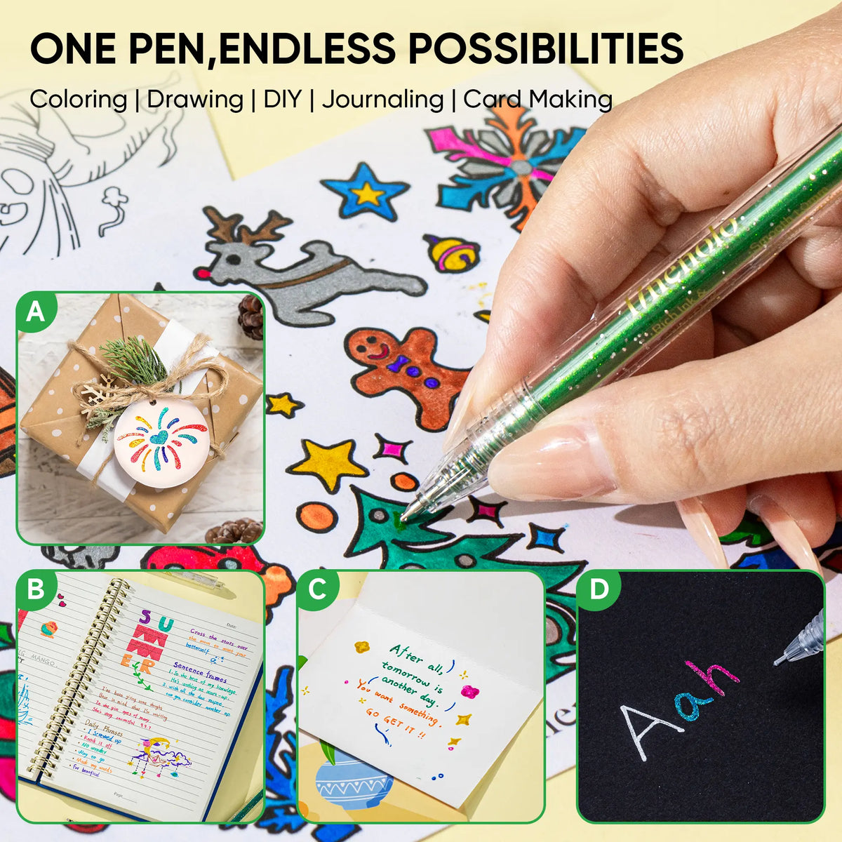 Selling Retractable Glitter Sparkle Gel Pens 1.0mm Fine Tip, Large Capacity Gel Pen Set for Art Journal & Hand Lettering