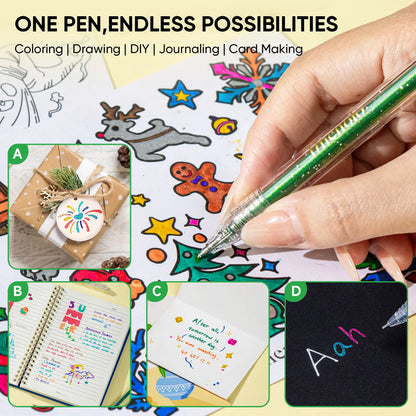 Selling Retractable Glitter Sparkle Gel Pens 1.0mm Fine Tip, Large Capacity Gel Pen Set for Art Journal & Hand Lettering