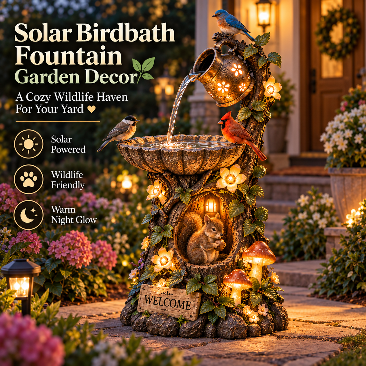 Solar Birdbath Fountain Garden Decor A Cozy Wildlife Haven for Your Yard