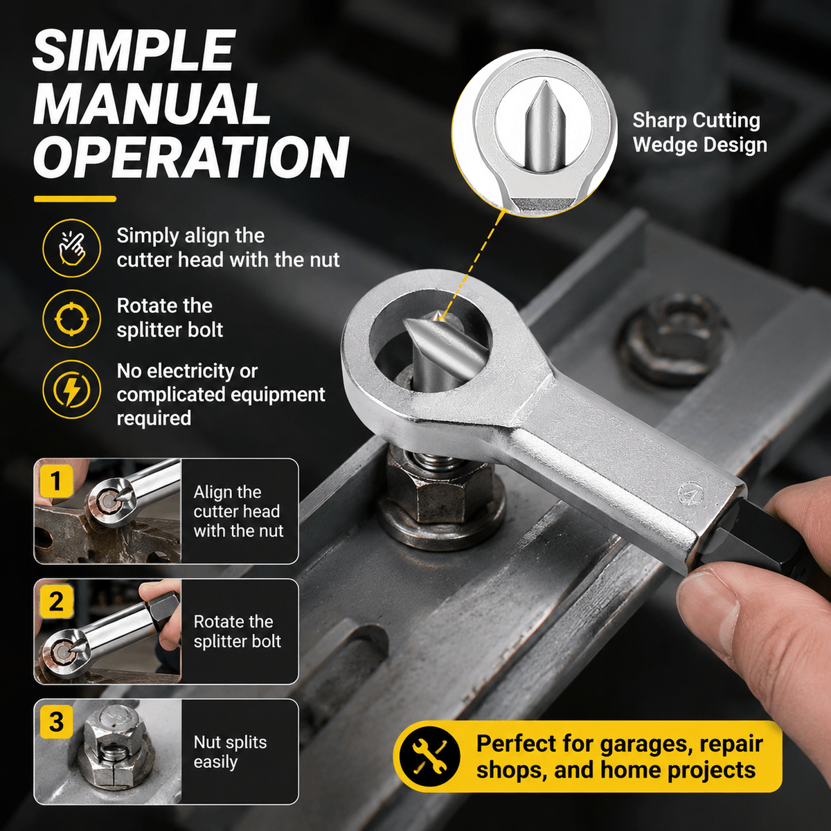Manual Nut Splitter Extractor | Heavy Duty Steel Rusted Seized Nut Remover for Automotive & DIY Repair