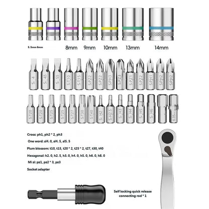 38 in 1 72Tooth Ratchet Socket Wrench Set with Magnetic Socket Ergonomic Handle