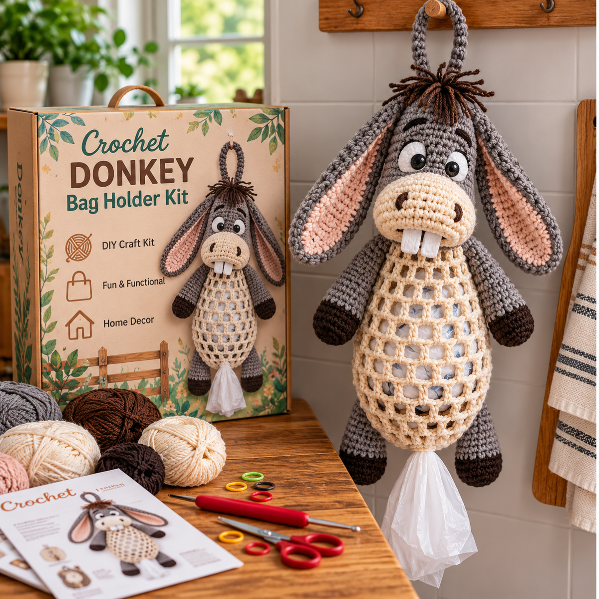 Crochet Animal Bag Holder DIY Kit 8 Adorable Animals, One Fun & Functional Kitchen Companion!