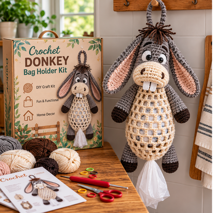 Crochet Animal Bag Holder DIY Kit 8 Adorable Animals, One Fun & Functional Kitchen Companion!
