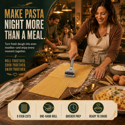 Stainless Steel 9-Wheel Adjustable Pasta Cutter Fast & Even Homemade Noodles