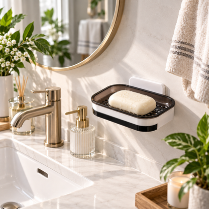 Wall-Mounted Self-Draining Soap Dish Space-Saving Double-Layer Bathroom Organizer