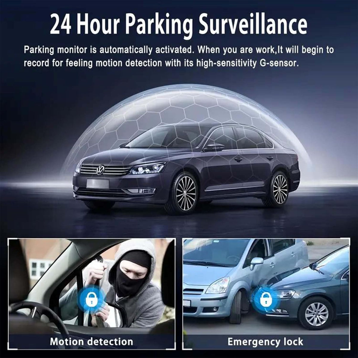 4K 360 Smart Dash Cam System Full View, Night Vision & Loop Recording