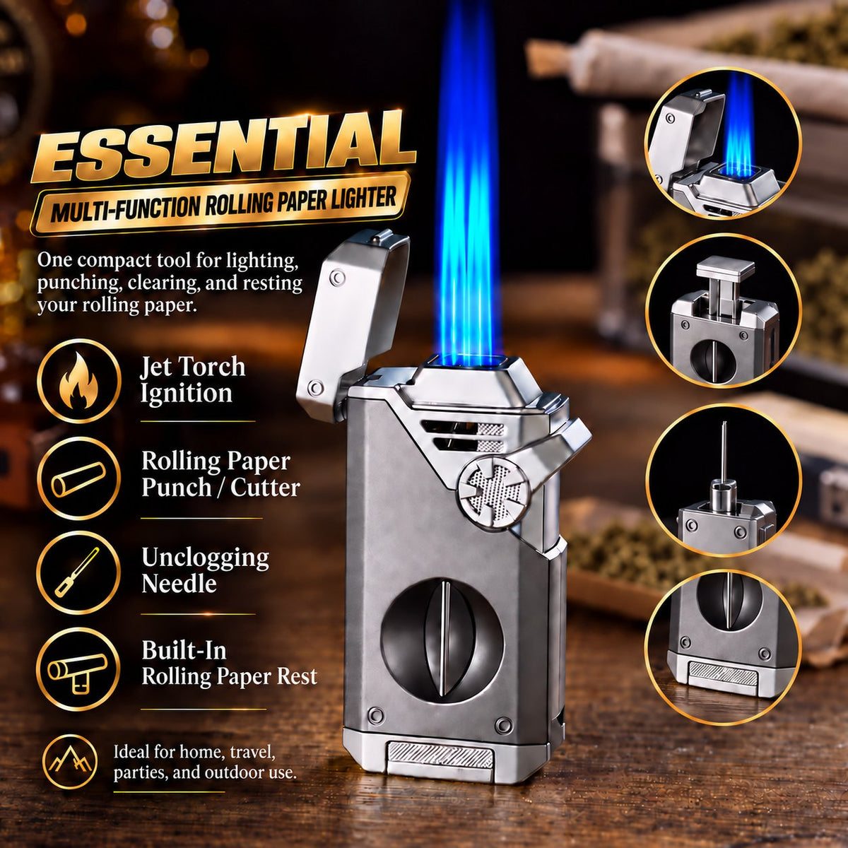 Multifunctional Quad-Flame Lighter Windproof & Refillable Butane Lighter