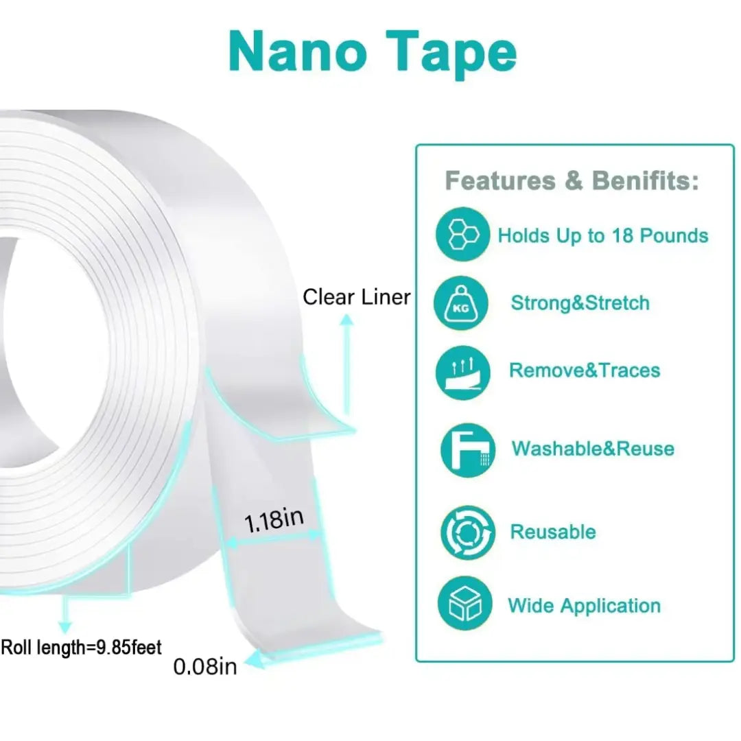 Clear Nano Double-Sided Tape,  Heavy Duty Mounting Tape for Frames, Rugs & Décor