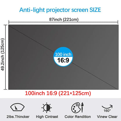 100inch 4K UHD Anti-Light Foldable Portable Projector Scree