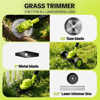 21V 3-in-1 Cordless String Trimmer, Edger & Mini Mower 2 Batteries Included