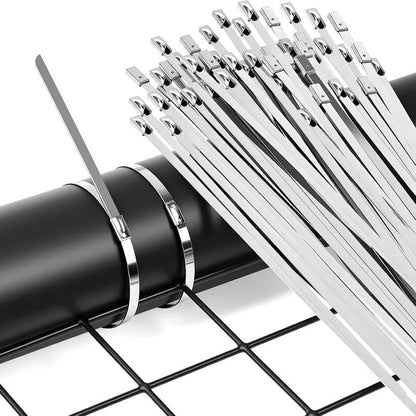 Stainless Steel Cable Tie Gun Tool with Metal Zip Ties, Heavy Duty Cable Tie Tightener & Cutter for Industrial, Fencing