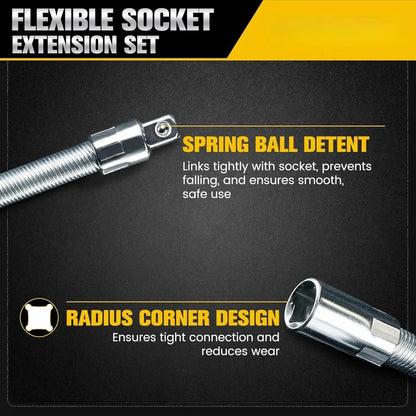 2026 1/2 Inch 35cm Socket Ratchet Wrench Set - 3 Bendable Shafts, Wrench Extender Tool, Connecting Rod