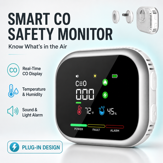 6-in-1 Portable Indoor Environment Monitor CO, Gas, Smoke, Temperature & Humidity Monitor