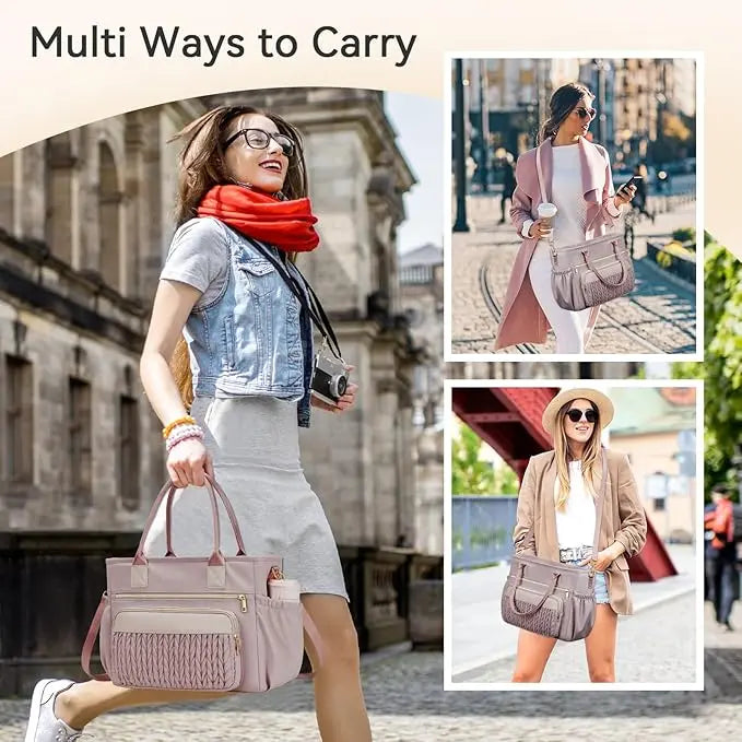 Stylish Insulated Lunch Tote Bag for Women Leakproof Cooler Bag with Multiple Pockets & Adjustable Shoulder Strap