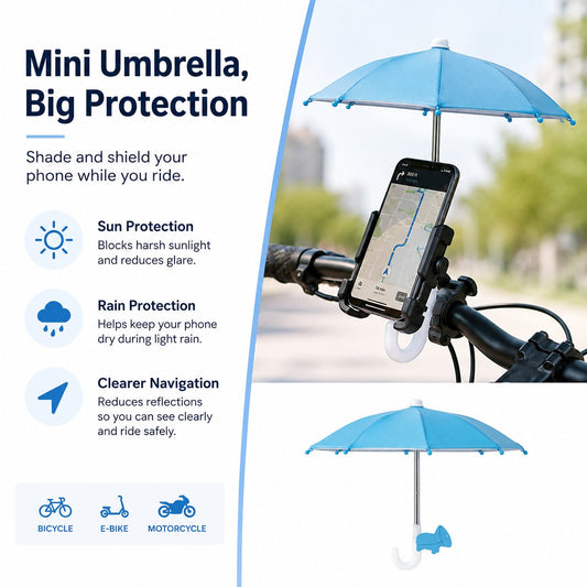 Mini Sun/Rain Umbrella for Motorcycle & Bicycle Phone MountShade Your Screen. Save Your Battery
