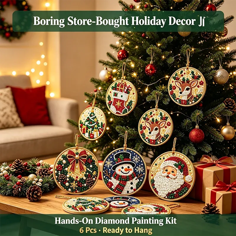 6Pcs/12Pcs Christmas DIY Diamond Painting Ornaments Kit, Xmas Tree Hanging Pendant