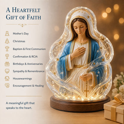 Our Lady of Starlight Illuminated Prayer Statue | Religious Decor & Faith Gift