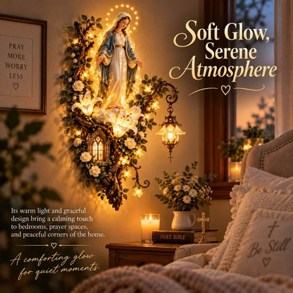 Blessed Mother Lighted Wall D cor | Virgin Mary 3D Religious Wall Art with Warm Ambient Glow