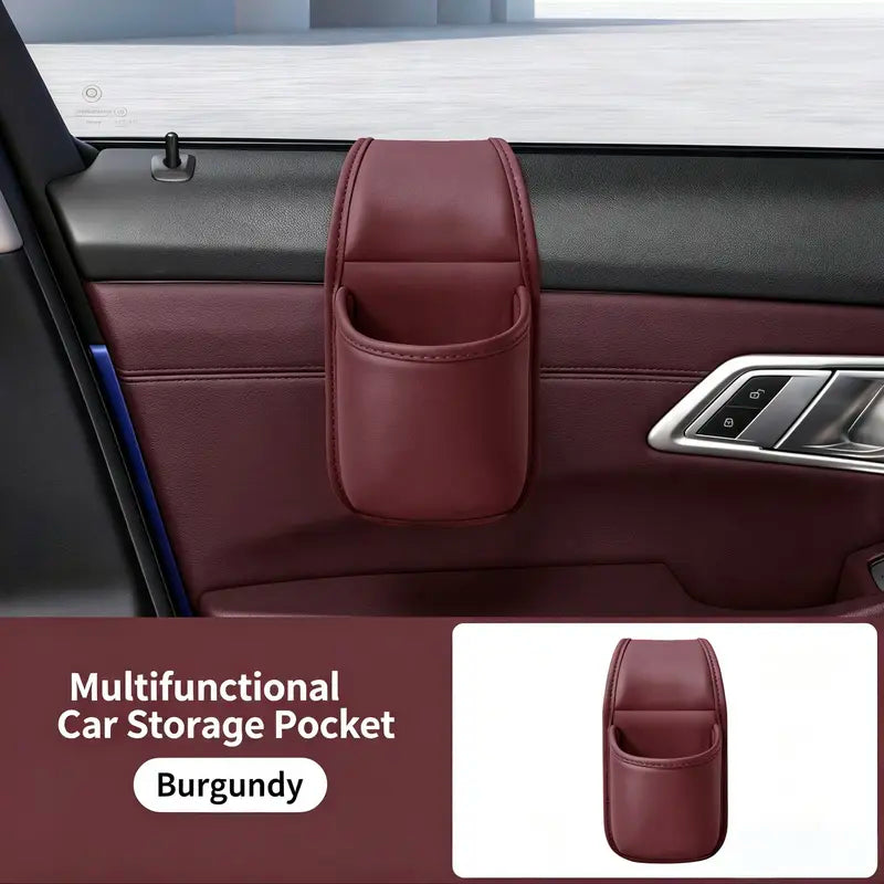 Huge Savings Leather Car Door Side Storage Pocket, Double Layer Organizer with Flannel Lining