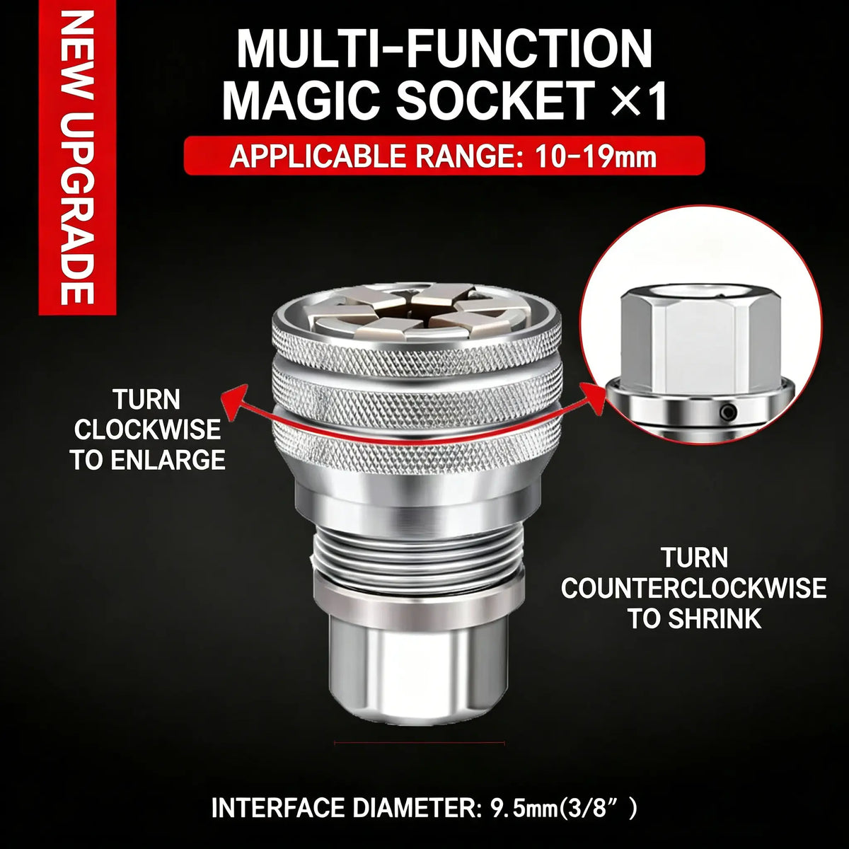 Universal Socket Wrench Tool Self-Adjusting Multi-Size Socket for Ratchets & Power Drills
