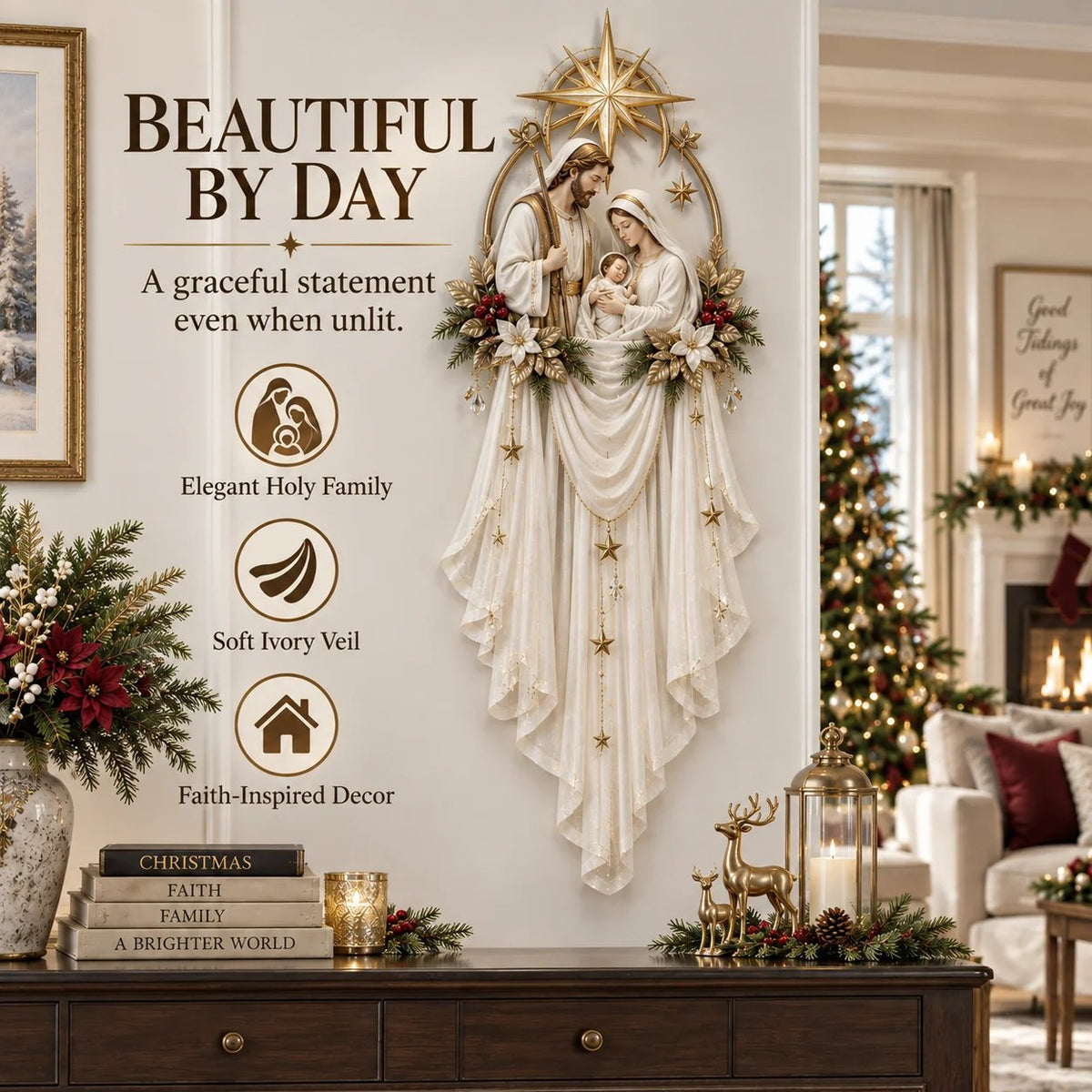 Holy Family Star Veil Meaningful Christmas Wall Decor