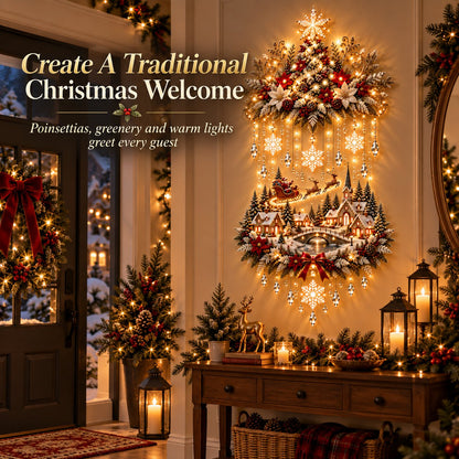 Illuminated Christmas Tree & Village Wall Hanging | Cascading Warm Lights for Living Rooms, Entryways & Staircases 63CM