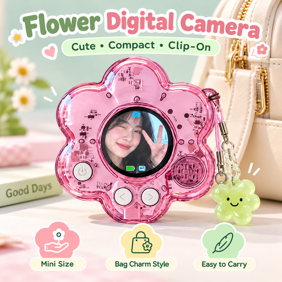 Flower Mini Digital Camera | Photo + Video Bag Charm Camera