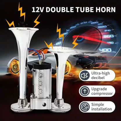 2026 Upgraded 12V 130DB Air Horn Dual Horn, Horn Kit with Air Compressor