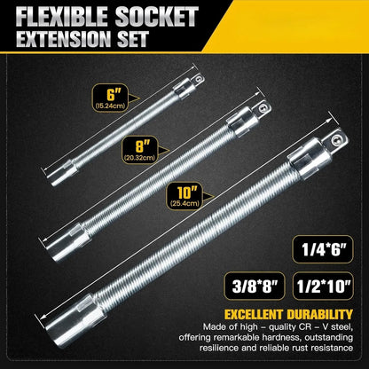 2026 1/2 Inch 35cm Socket Ratchet Wrench Set - 3 Bendable Shafts, Wrench Extender Tool, Connecting Rod