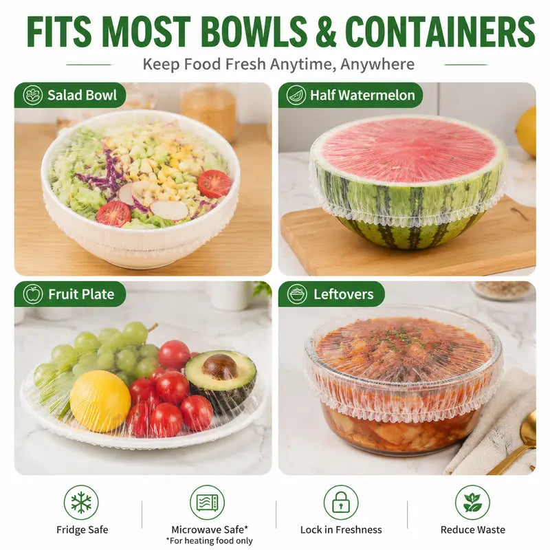 Disposable Elastic Stretch Food Covers 100PCS | Quick Food Storage for Bowls & Plates