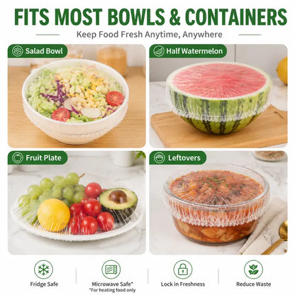 Disposable Elastic Stretch Food Covers 100PCS | Quick Food Storage for Bowls & Plates