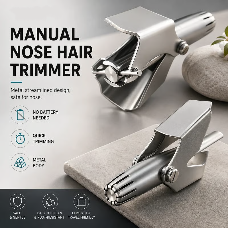 Manual Nose Hair Trimmer Stainless Steel 360 Trimmer, Waterproof & No Battery Required