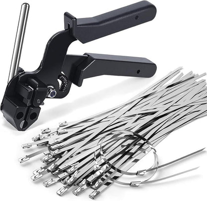 Stainless Steel Cable Tie Gun Tool with Metal Zip Ties, Heavy Duty Cable Tie Tightener & Cutter for Industrial, Fencing