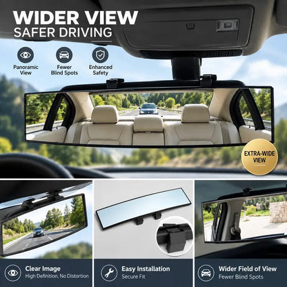 HD Convex Panoramic Rearview Mirror, Clip-On Car Interior Mirror