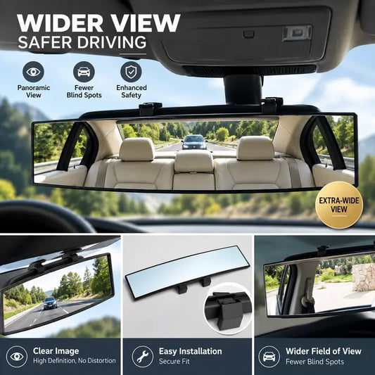 Wide Angle Rear View Mirror 12' Anti-Glare Panoramic Clip-On Car Mirror