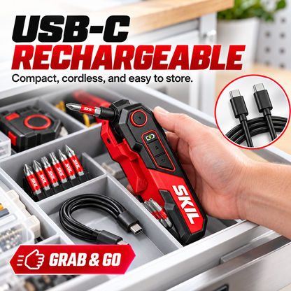 Rechargeable Powered Folding Hex Key 3-Angle Electric Driver with 11-Piece Bit Set