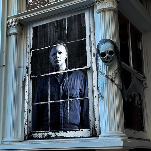 [Scare Neighbors] 3D Halloween Window Poster: Realistic Horror Scene